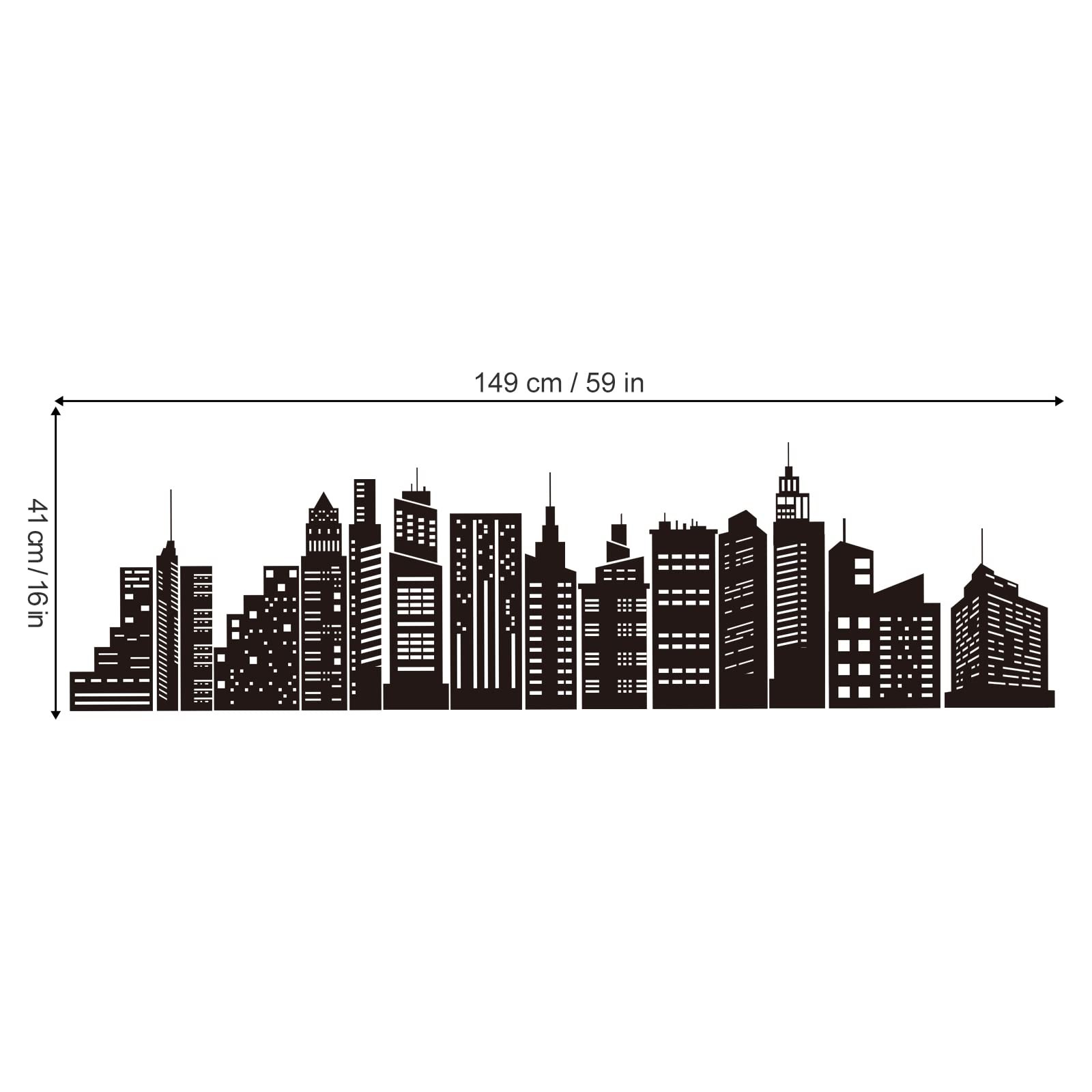 Black City Skyline Wall Stickers City Building Silhouettes Peel and Stick Wal…