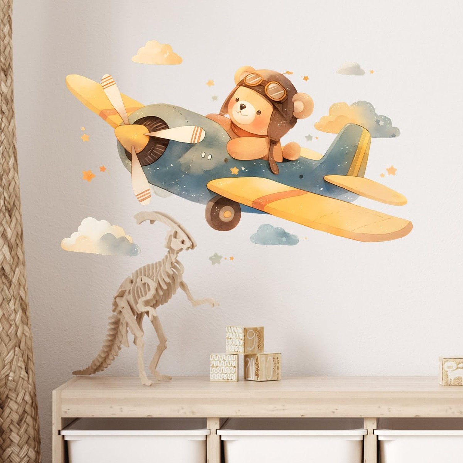 Cartoon Teddy Bear Pilot Wall Decals Removable Airplane Vinyl Stickers for Nu…