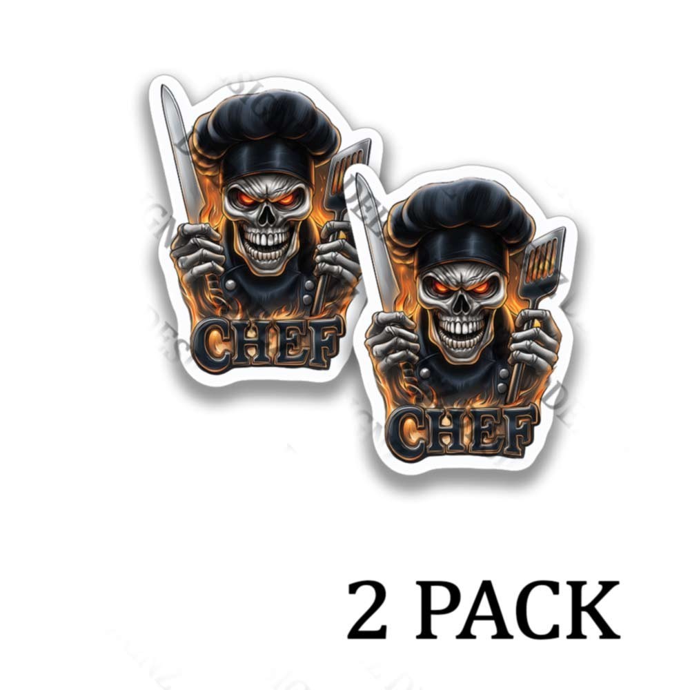 Chef Skull in Black Toque Toolbox Stickers -Ready to Grill Adhesive Vinyl Decals