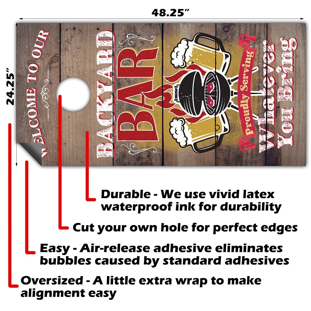 Welcome to our Backyard Bar Cornhole Board Wraps and Decals Vinyl Sticker