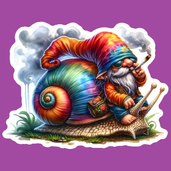 Gnome Snail Weed Smoker Vinyl Sticker Stoner Laptop Weatherproof Hippie Retro