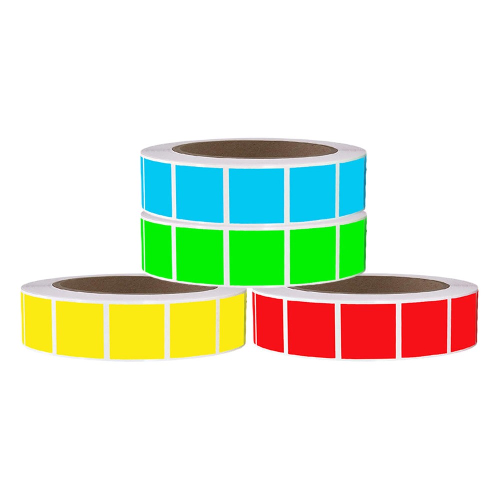4 Rolls Square Adhesive Labels: Multi-Color Writable Square Stickers Rolls 1 X