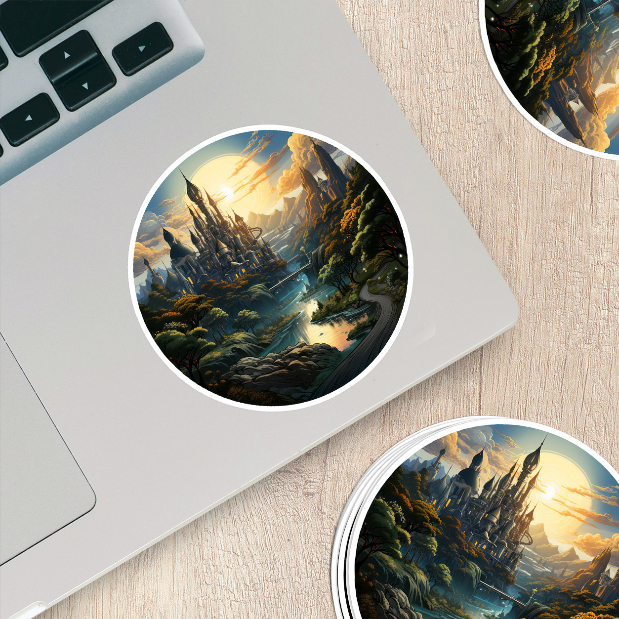 Steampunk Fantasy Landscape Sticker – Transport Yourself to a World of Adventure
