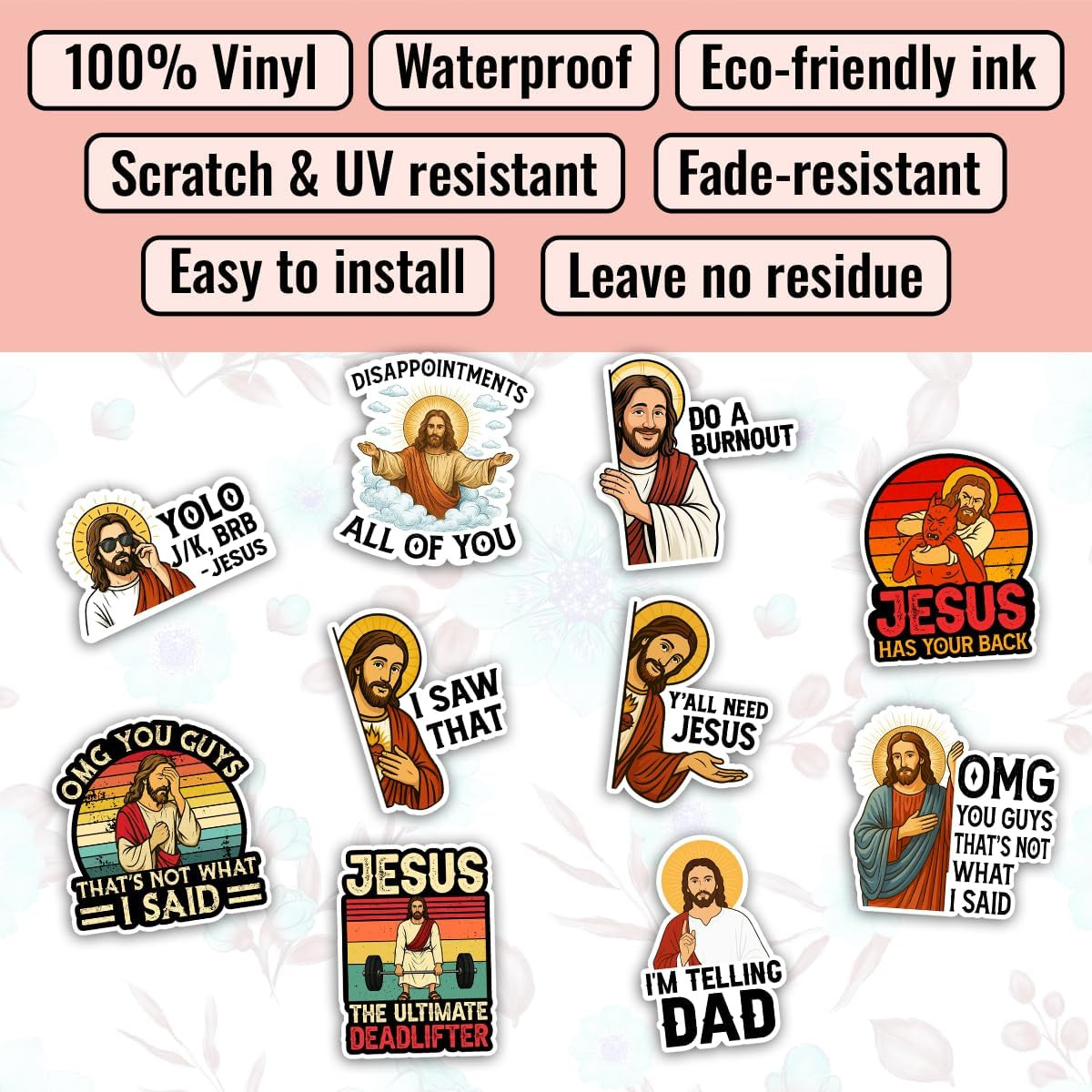 (10Pcs-3In) Funny Jesus Meme Sticker Pack, Christian Humor Sticker, Catholic Chr