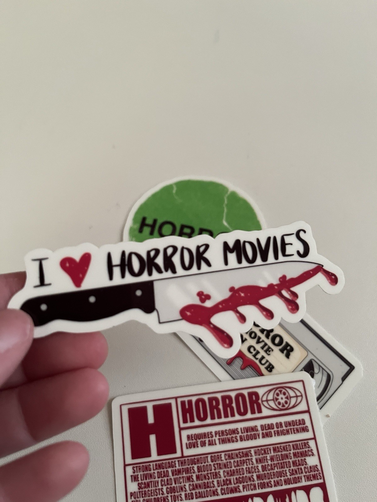 Horror Sticker Pack Glow in Dark 4pc | Creepy Cute VHS Knife Waterproof Stickers