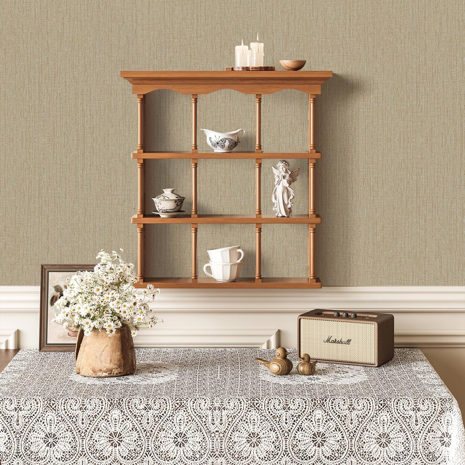 Grasscloth Peel and Stick Wallpaper Beige Brown Textured Wallpaper 15.7inch x…