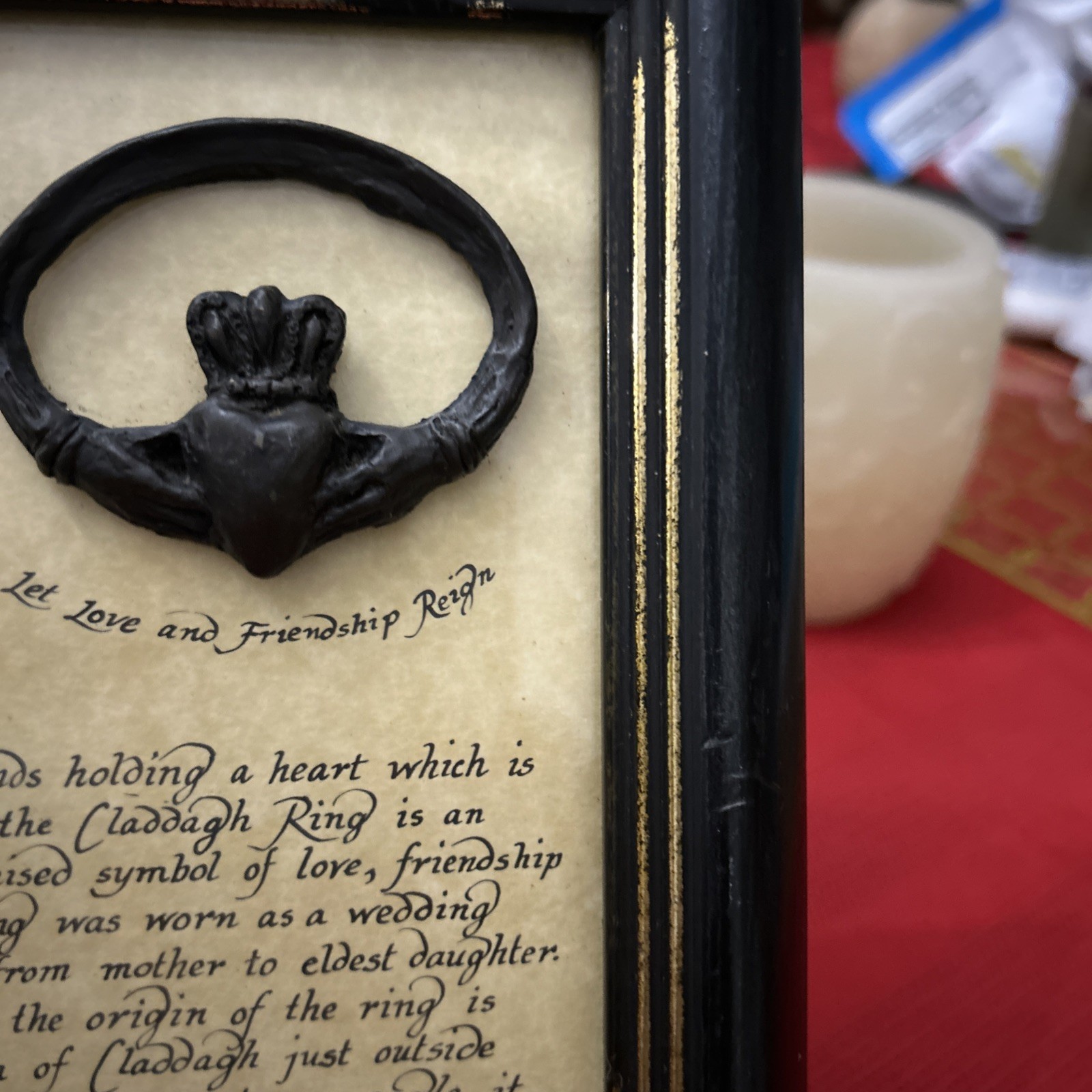 Irish Claddagh Ring Wall Hanging or standing Framed, History of Ring