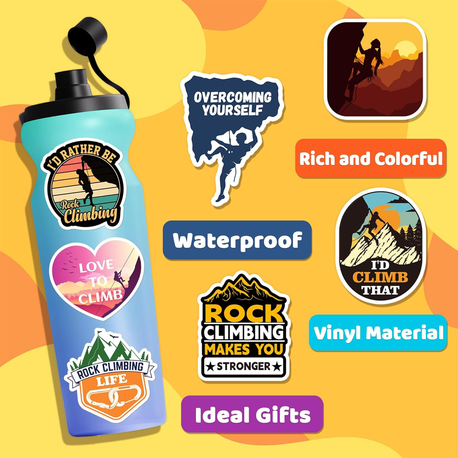 200 Pcs Rock Climbing Stickers, Vinyl Outdoor Decals for Water Bottles & Laptops