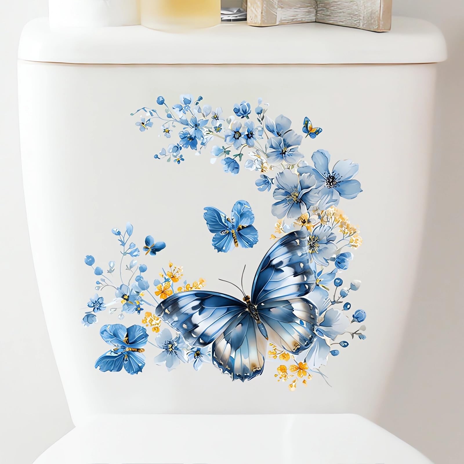 2 Sheets Blue Butterfly Flower Toilet Stickers, sacinora Butterflies Art Toil…