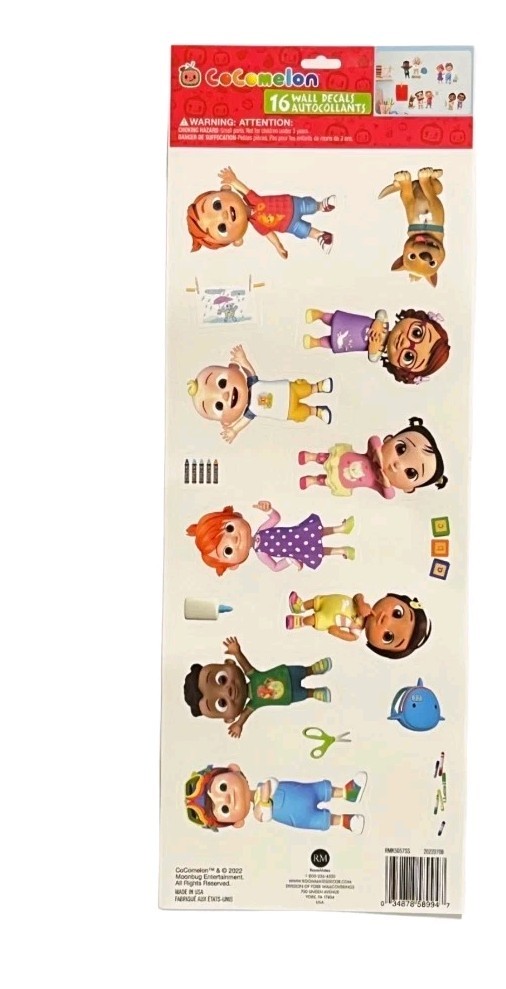 Cocomelon 16 Wall Decals Removable Moonbug JJ TomTom Yoyo Cody 3-4" Tall