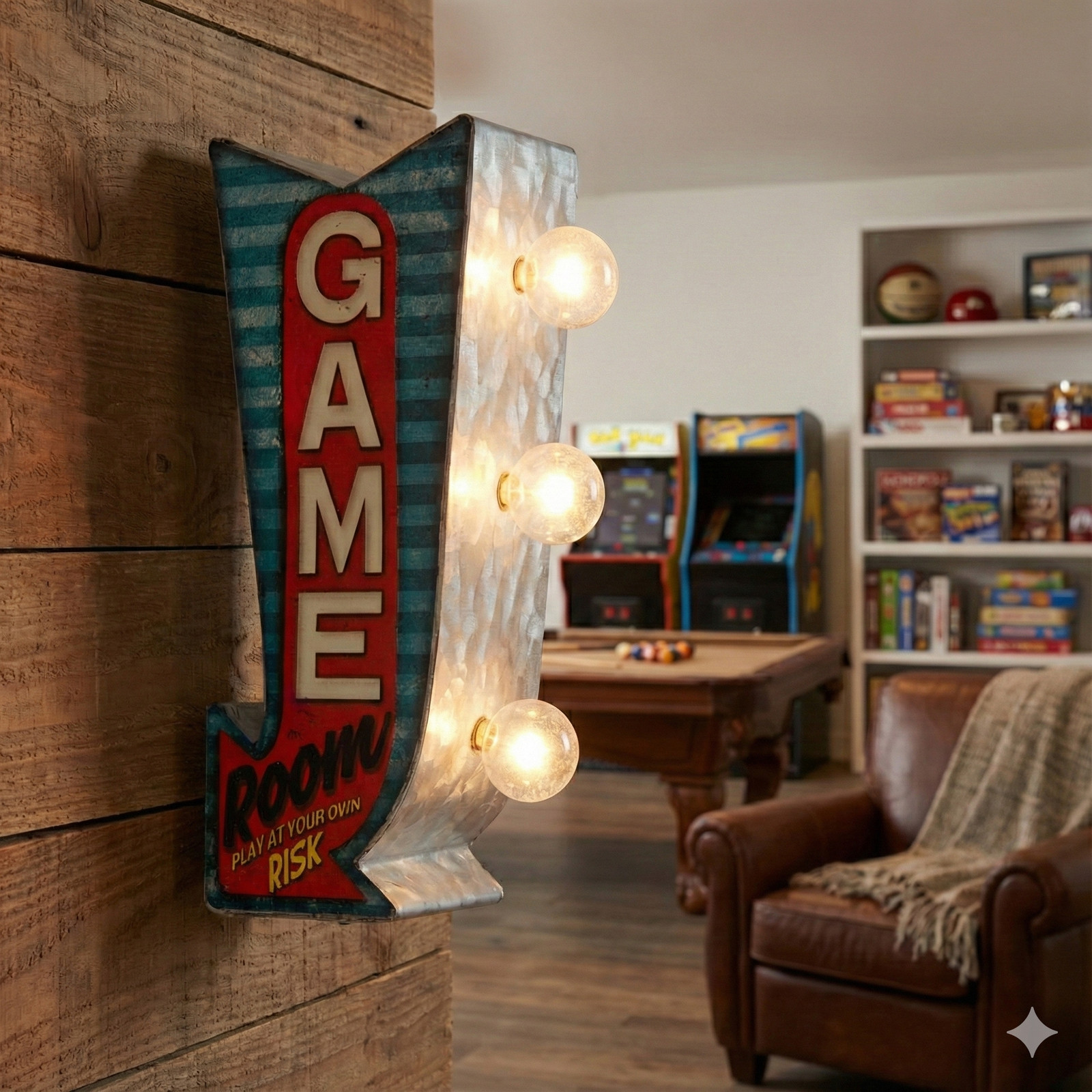 Game Room Arrow LED Sign Double-Sided Retro Vintage Inspired Design Battery