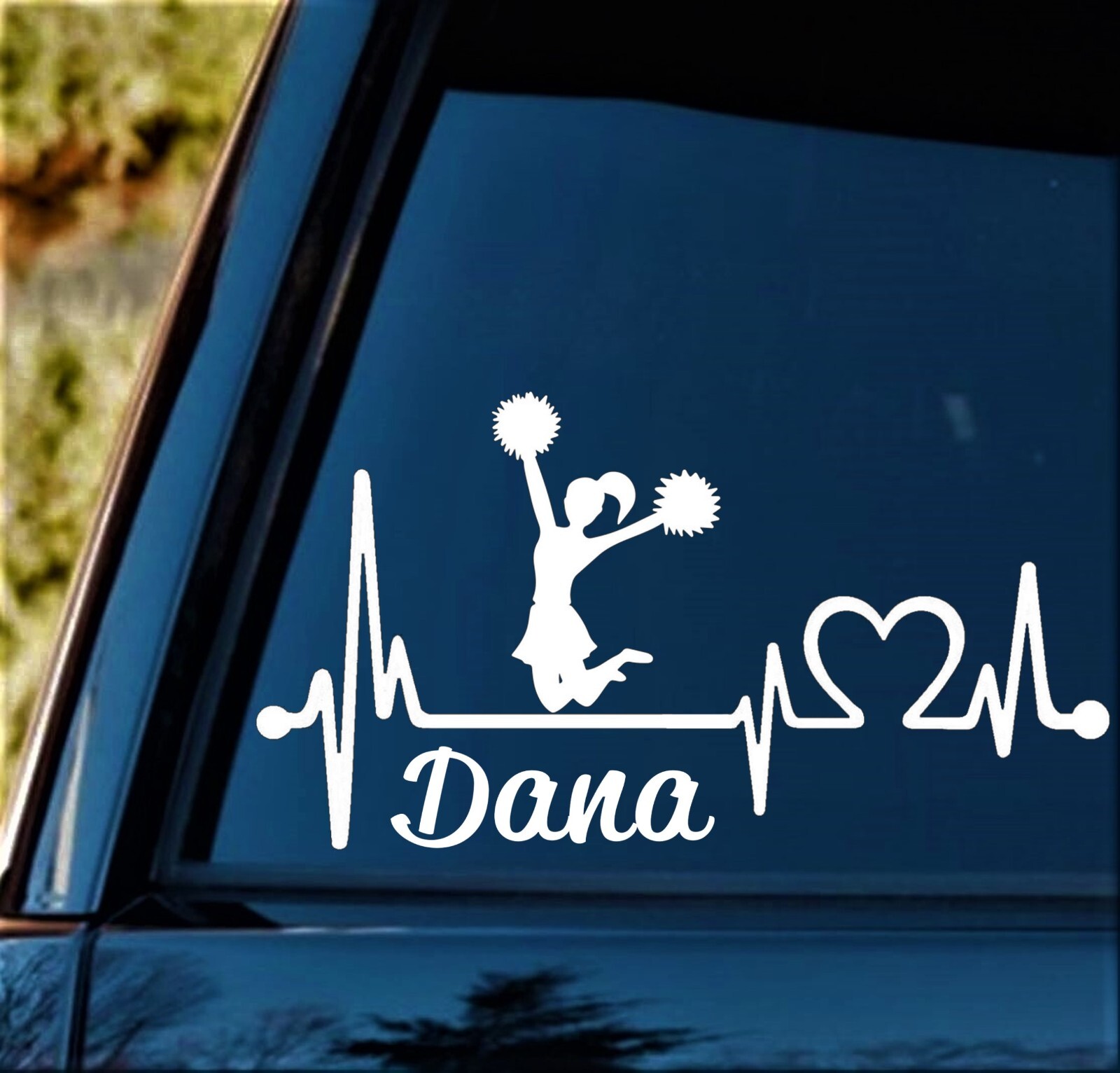 Personalized Girls Cheerleader Cheer Heartbeat Lifeline Decal Car Window BG2007