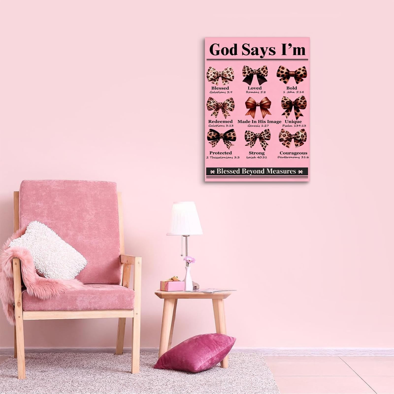 Pink Bow Wall Art Trendy Leopard Wall Decor Christian Bible Preppy Poster Pri…
