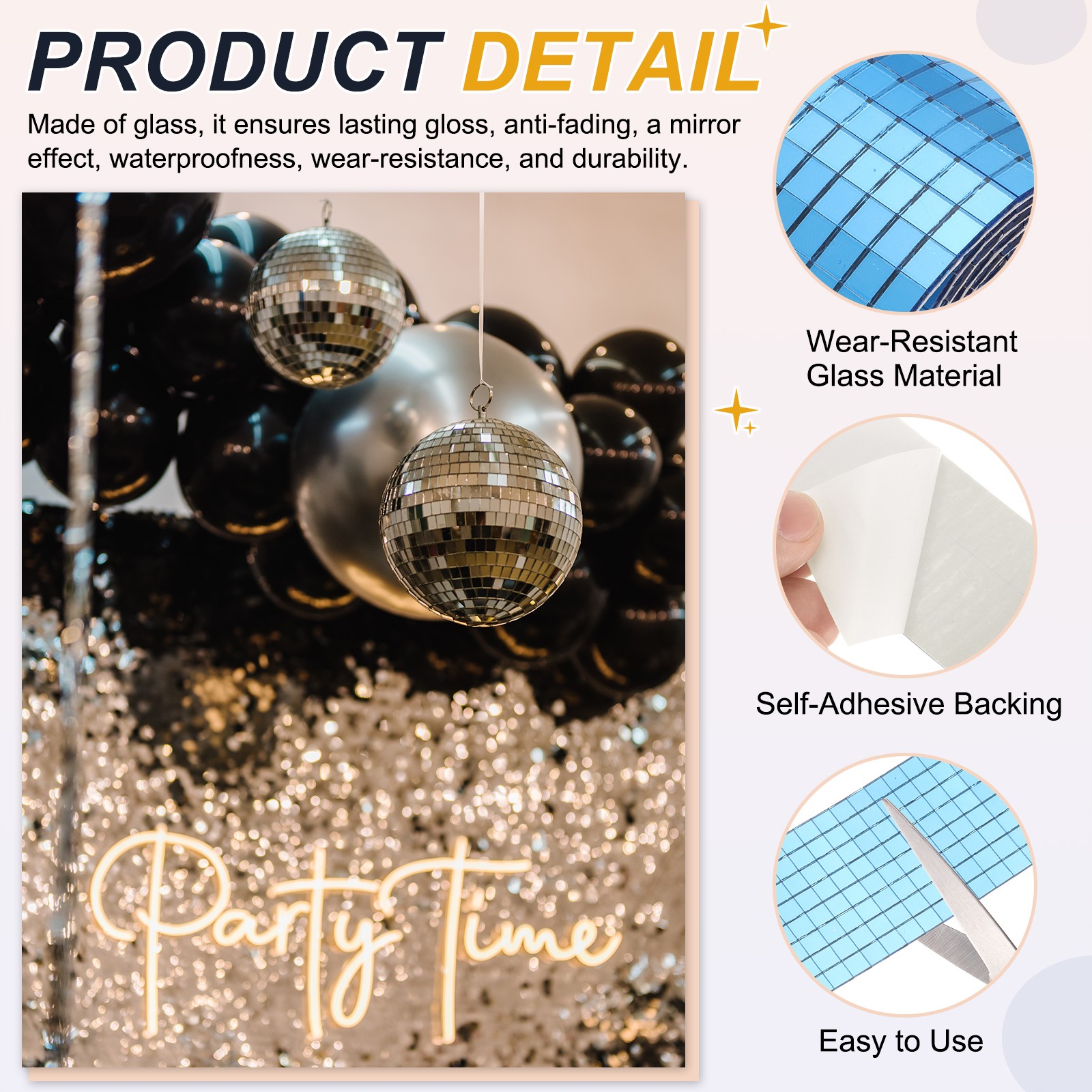 5x5mm Self Adhesive Mirrors Mosaic Tiles, 3200 Pcs Mosaic Sticker, Light Blue