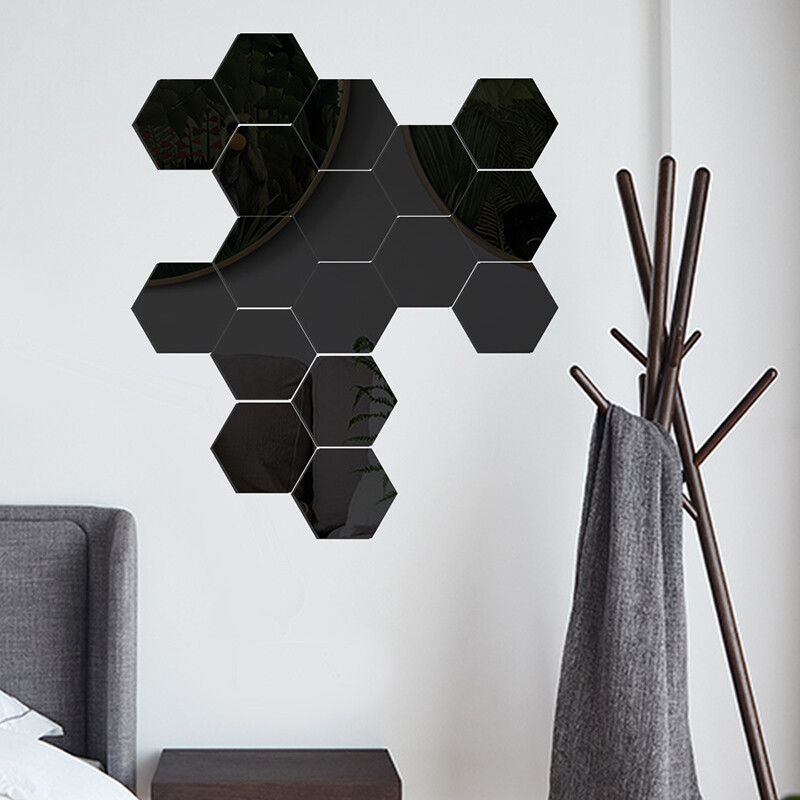 16pcs Hexagon/Triangle/Square Mirror Wall Sticker Acrylic DIY Adorn Home Decal