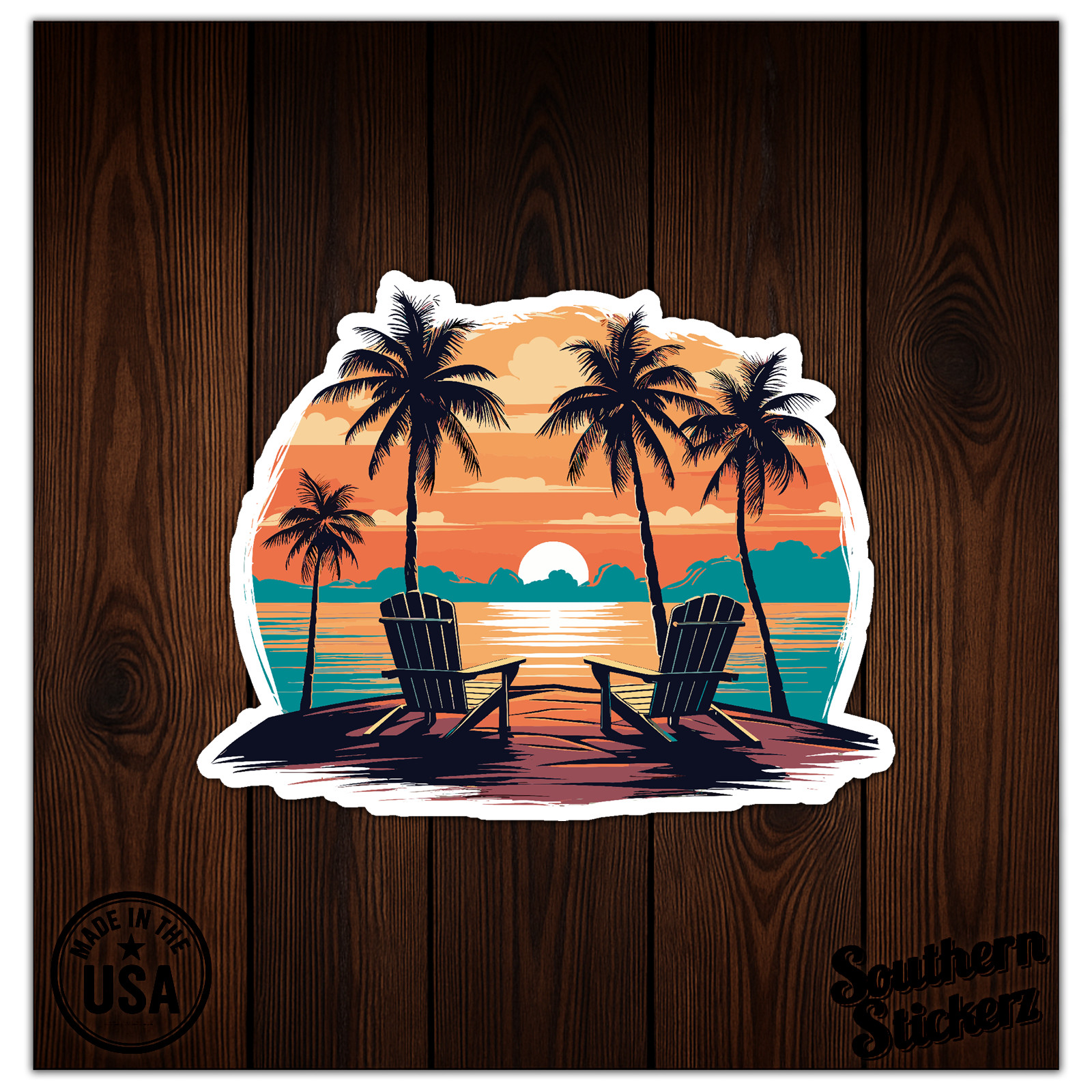 Beach Chairs Sunset – Vinyl Decal Sticker – Car Window Laptop – ebn11915