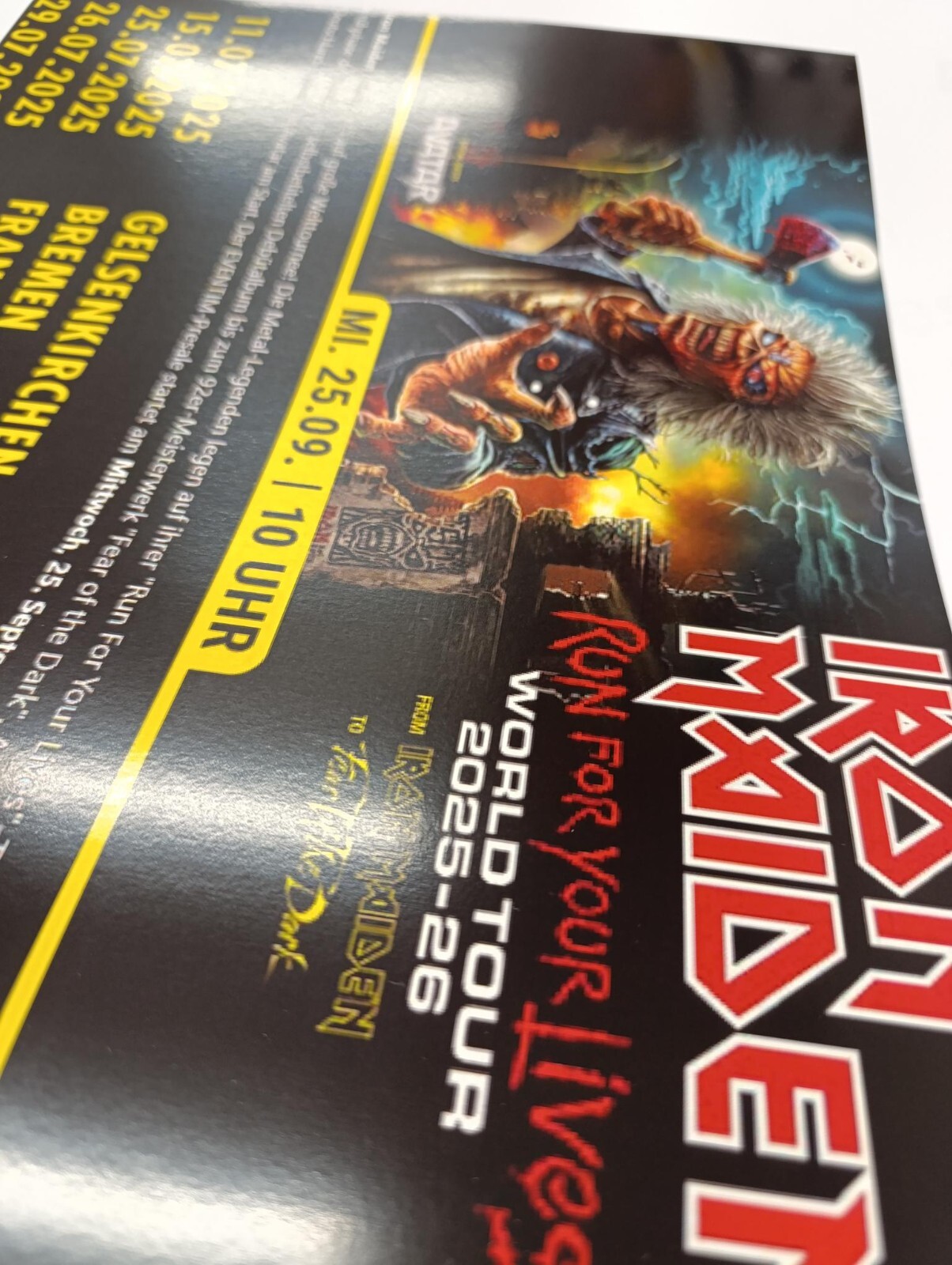 Iron Maiden Poster Run For Your Lives Tour 2025 – 2026 Berlin London UK Dutch