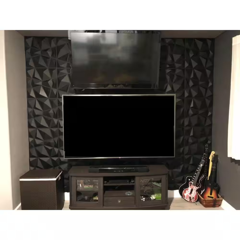 19.7 In. X 19.7 In. Diamond Black 3D PVC Wall Panels (12-Pack)