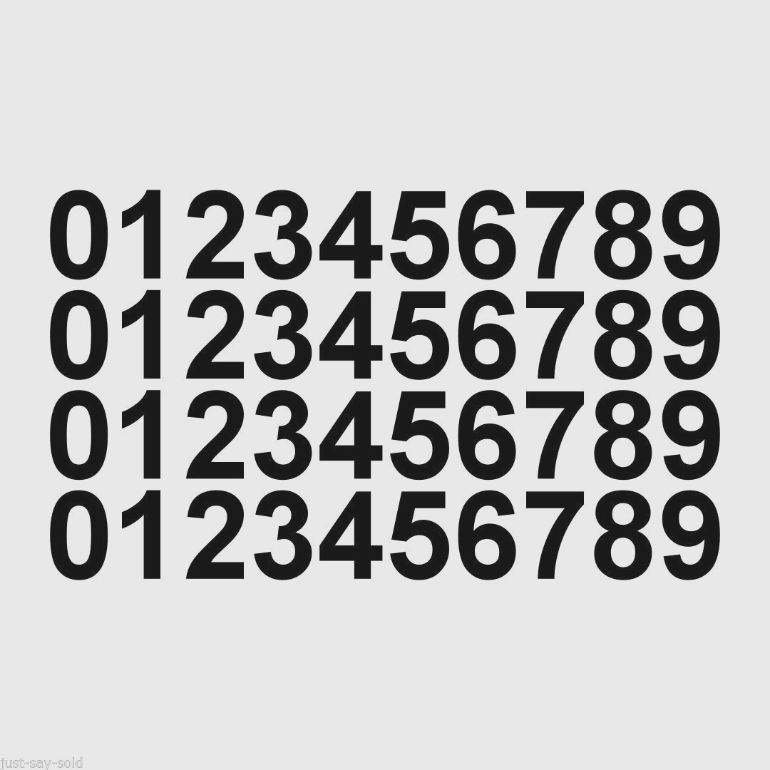 0-9 Numbers – Set of 40 Vinyl Sticker Decals 3/4" Tall – Select Color