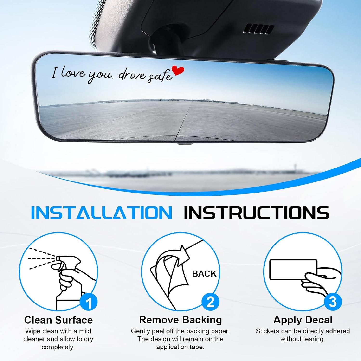 4PCS Rearview Mirror Stickers – I Love You Drive Safe Car Decals