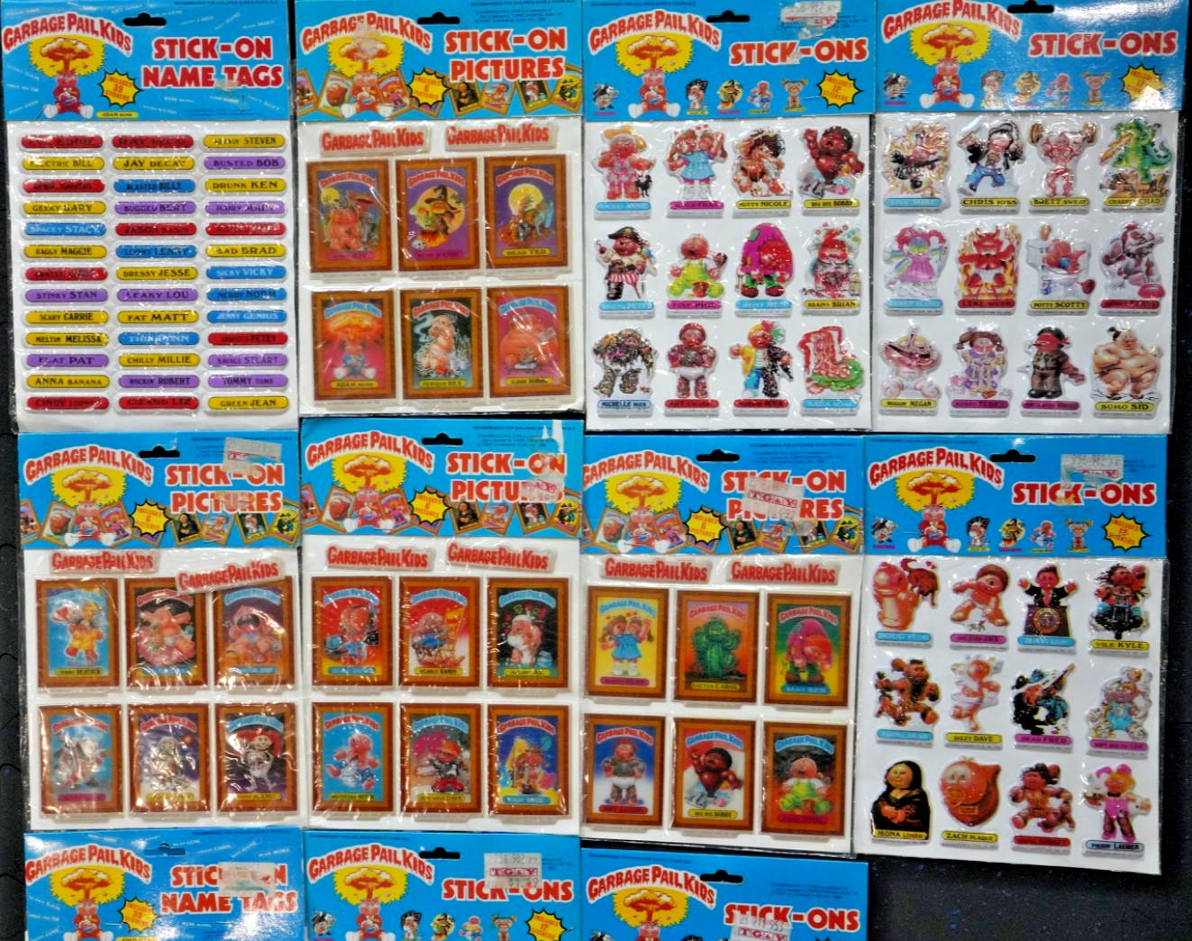 Vintage Garbage Pail Kids Stick On Name Tags Sticker Set Art GPK 1986 Set of 11