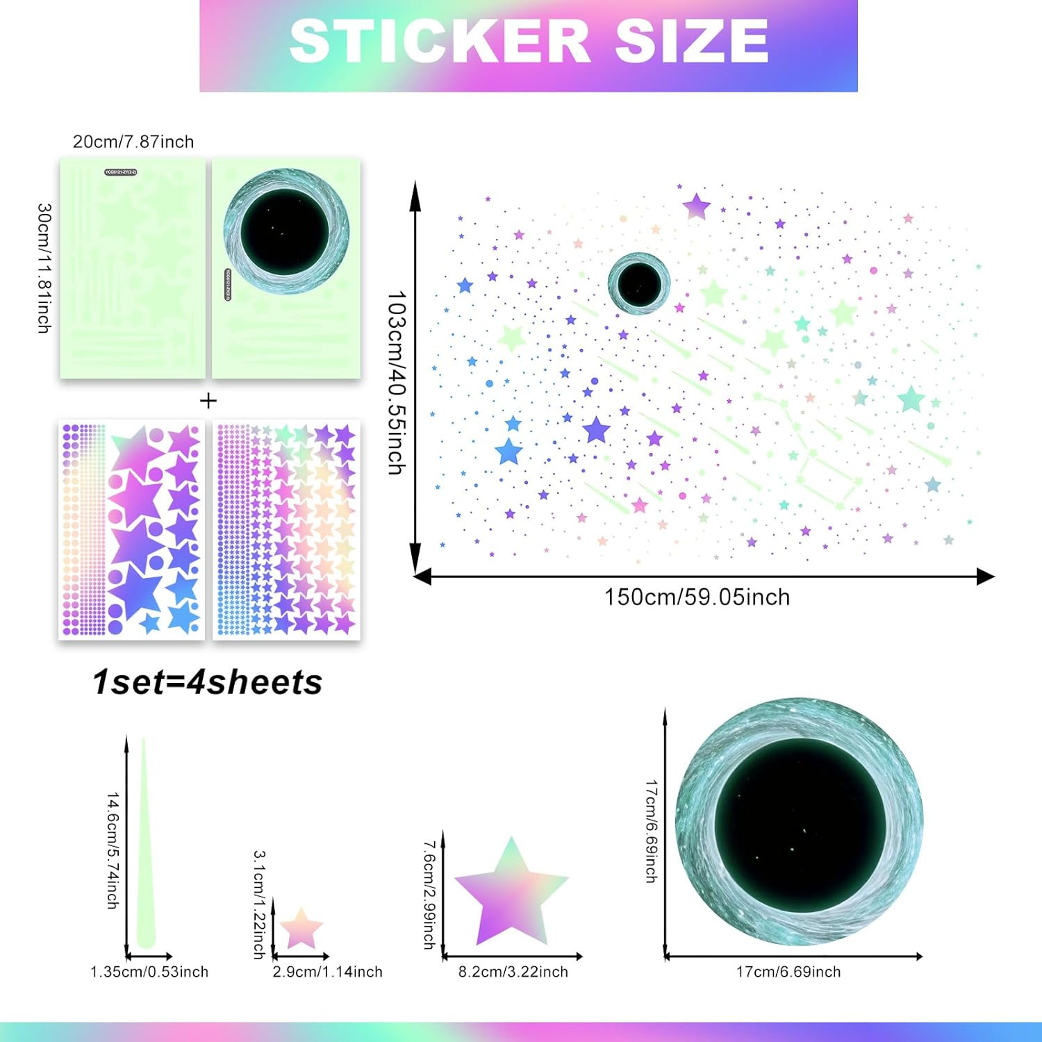 Glow in the Dark Stars Ceiling Wall Stickers Vinyl Decals Green Purple Galaxy