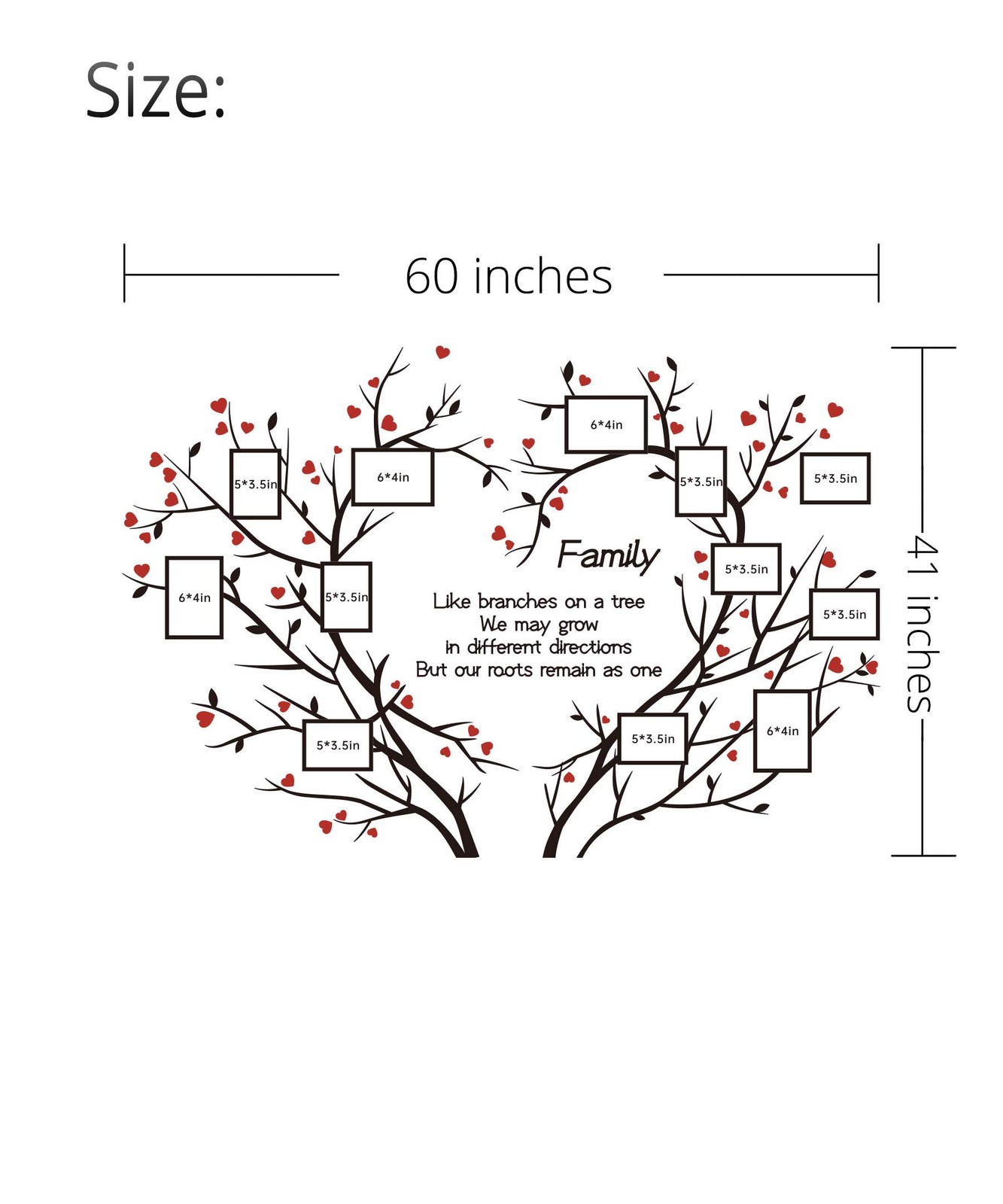 DecorSmart Love Family Tree Wall Decal Acrylic 3D Red Heart