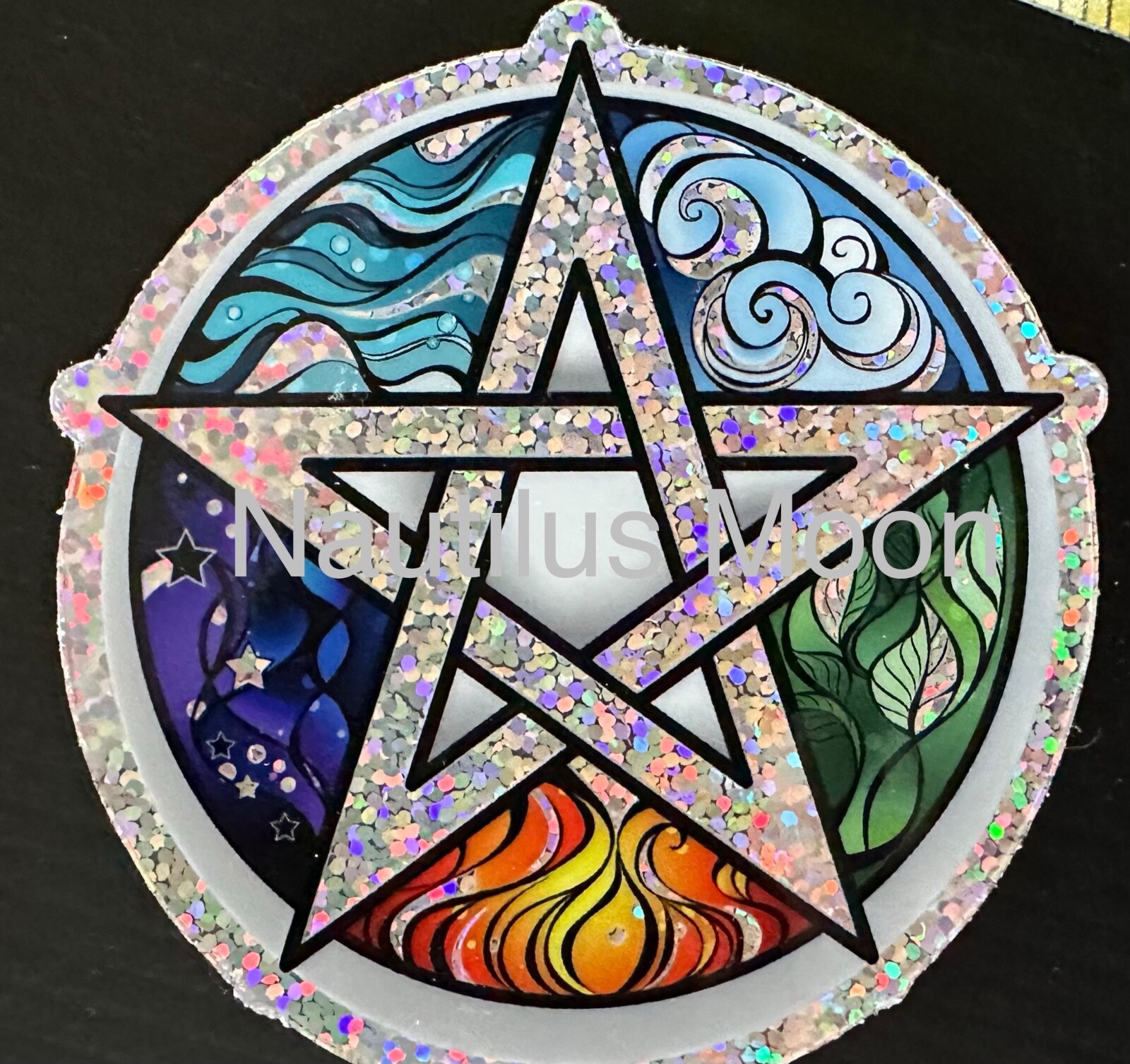 Vinyl Sticker Decal Pentagram Wicca Witch Season Glitter Earth Air Fire Water