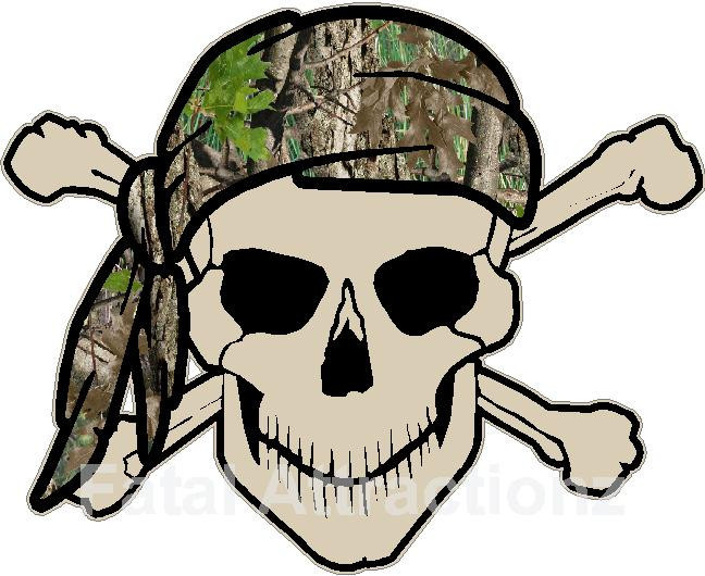 Tan Skull Crossbones Camo Bandana Vinyl Sticker Decal hunting camoflauge