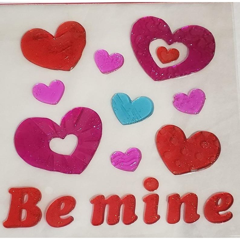 NEW Valentine's Day Be mine Hearts Glittery Window Gel Clings Decorations 17 pc!