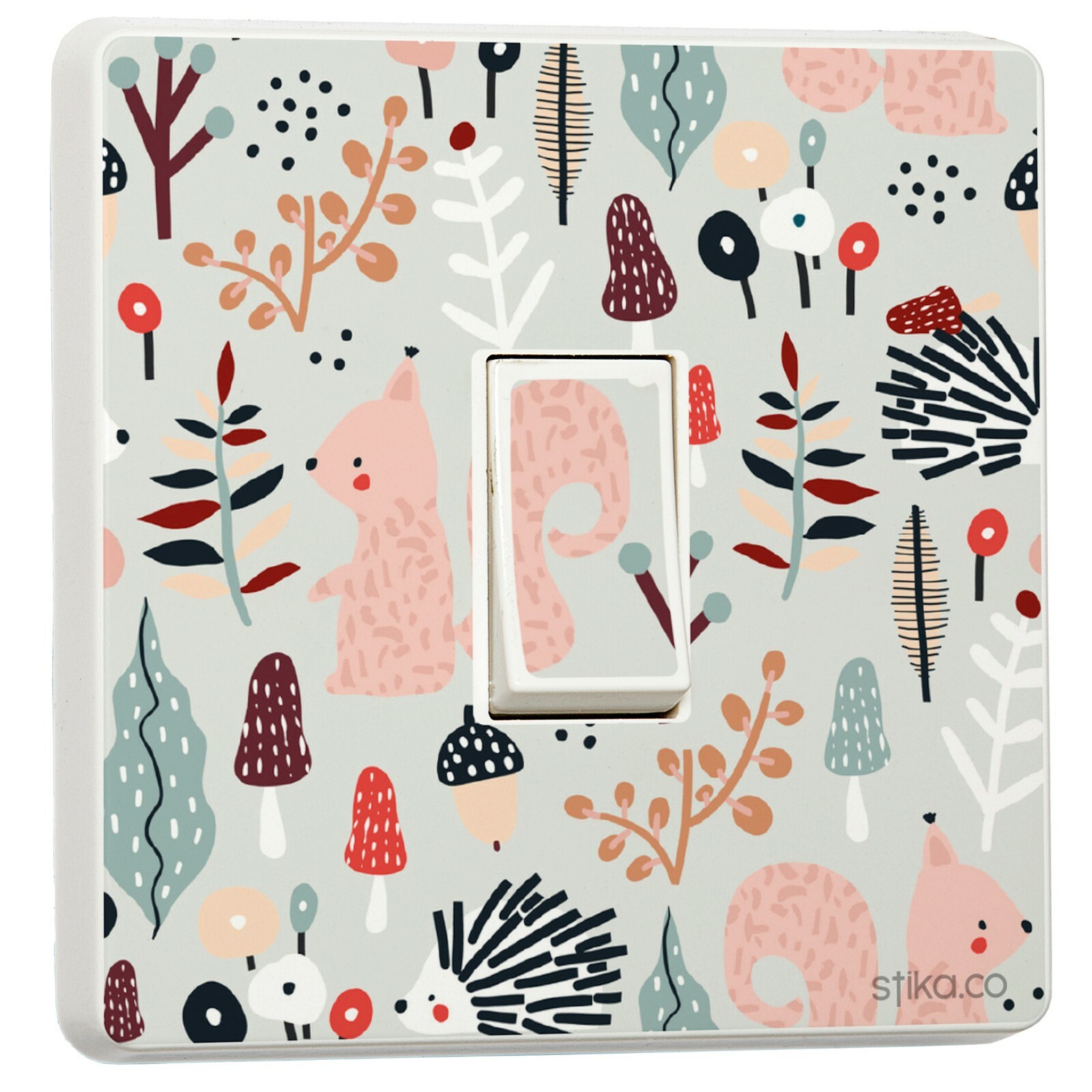 Pack of 2 Squirrel, Woodland Animal Print Light Switch Sticker Vinyl Cover Skin
