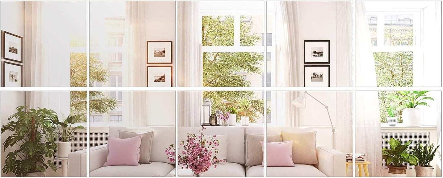 10-Piece Self Adhesive Mirror Sheets for Wall Decor, Flexible and Frameless