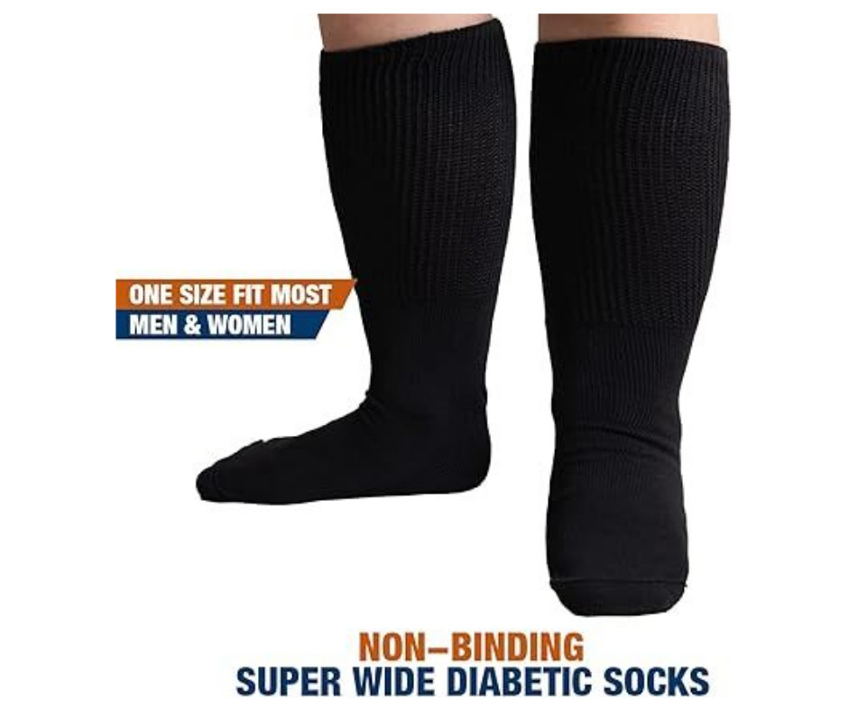 Extra Width Socks for Swollen Feet-4 Pairs One Size, Black