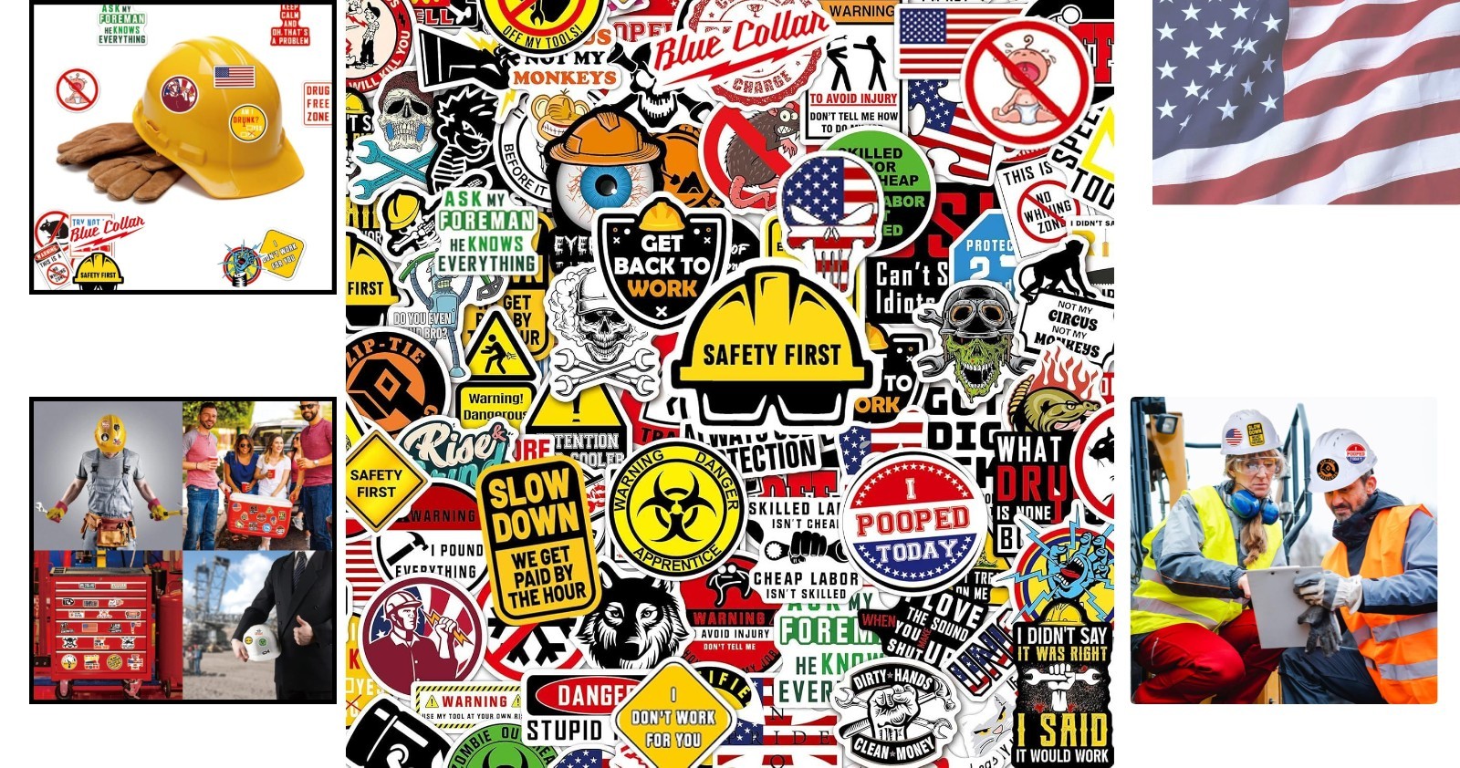 Blue Collar Funny Stickers – 100 Waterproof Hard Hat Creative Pack for Adults