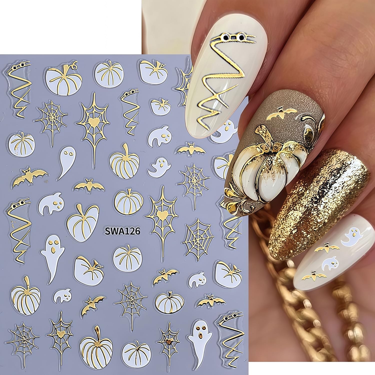 8 Sheets Fall Halloween Nail Stickers for Art 3.9in*3.15in, Multicolor