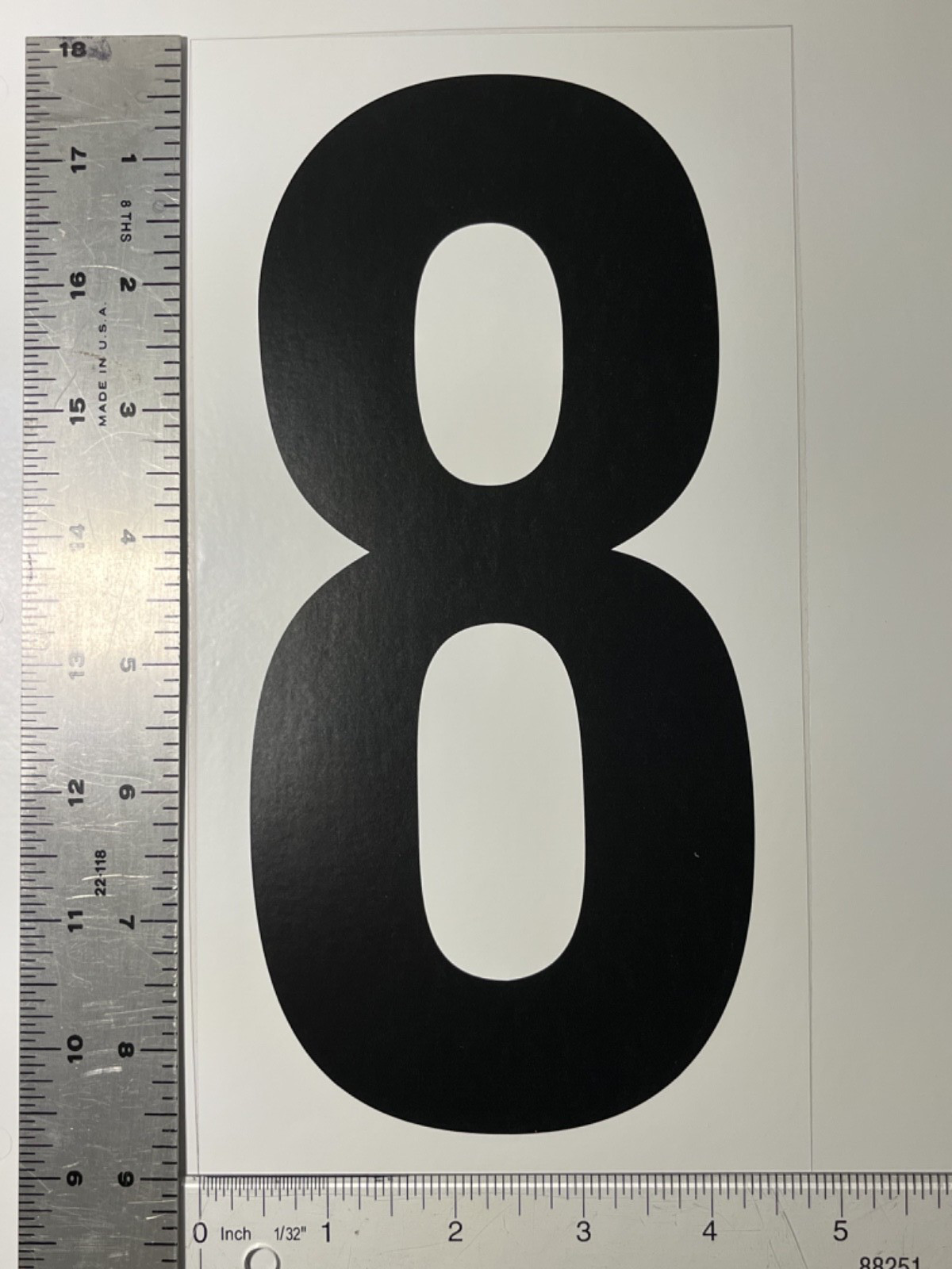 #8 Vinyl Number Sticker Large 9" x 5" black on white for outdoor