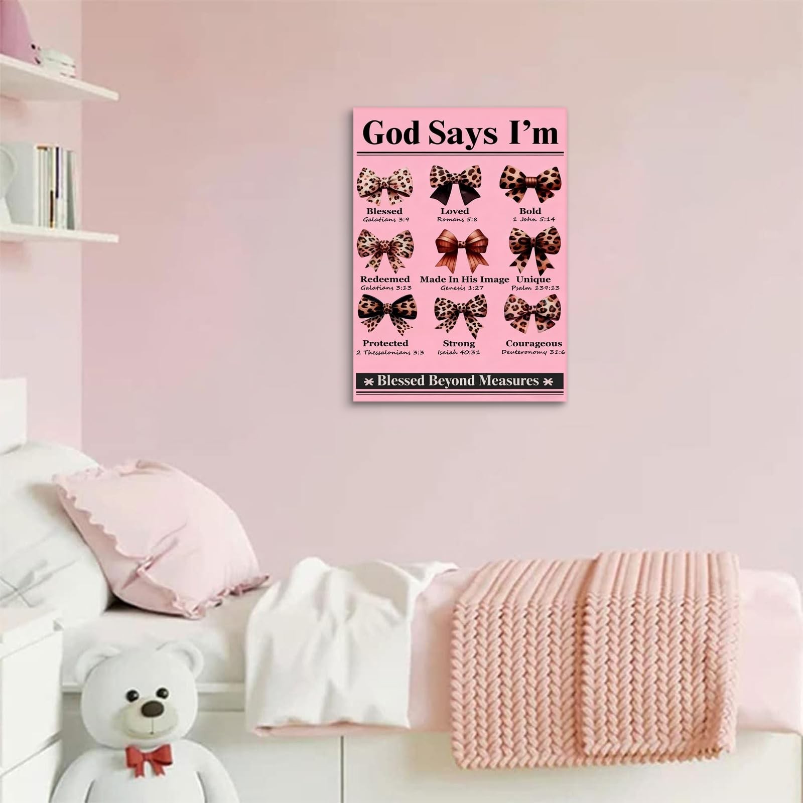 Pink Bow Wall Art Trendy Leopard Wall Decor Christian Bible Preppy Poster Pri…