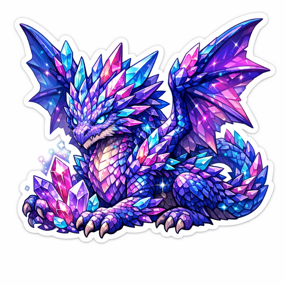 3 inch Crystal Dragon Fantasy Sticker – Vibrant Purple & Blue Dragon