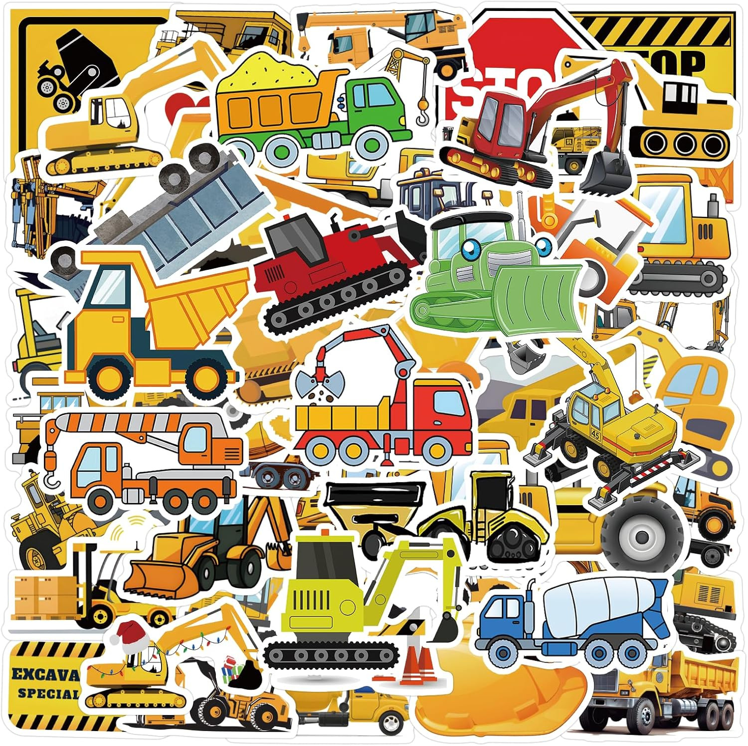 105 Pack Construction Stickers, Truck and Digger Decals for Party Favors