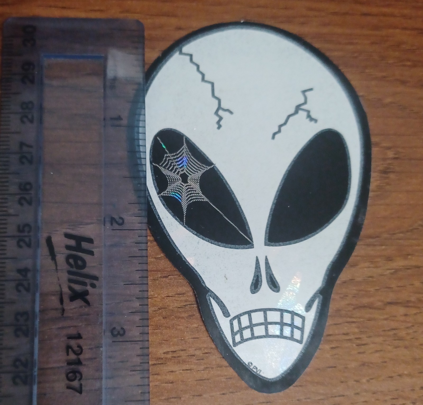 Alien Head Decal Sticker White Black Skull Cracks Spider Web Eye