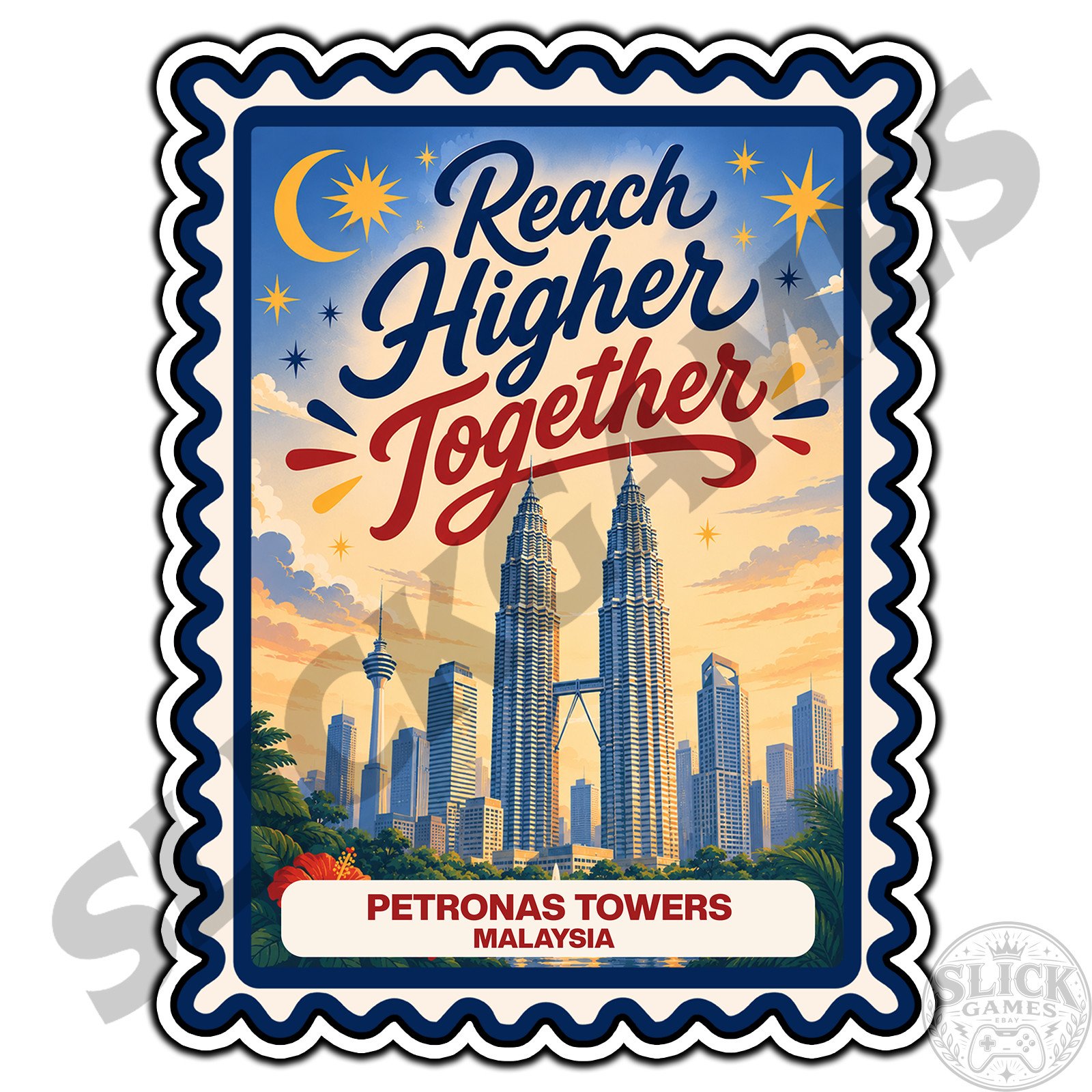 Petronas Towers Malaysia Travel Quote Postage Stamp Sticker #1 Waterproof Vinyl