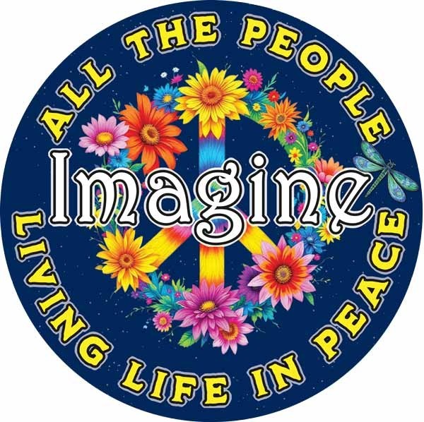 Imagine Peace Sticker – 4 Inch Round Vinyl Decal, Floral Peace Sign