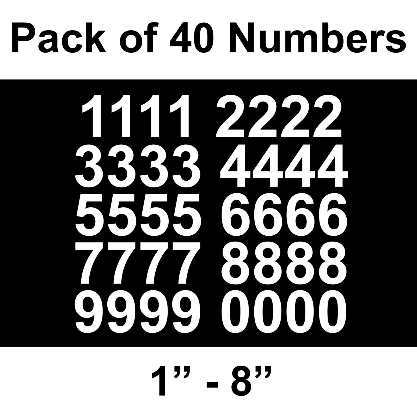 Set of 40 Numbers 0-9 Vinyl Sticker Decals helmet locker digits arial