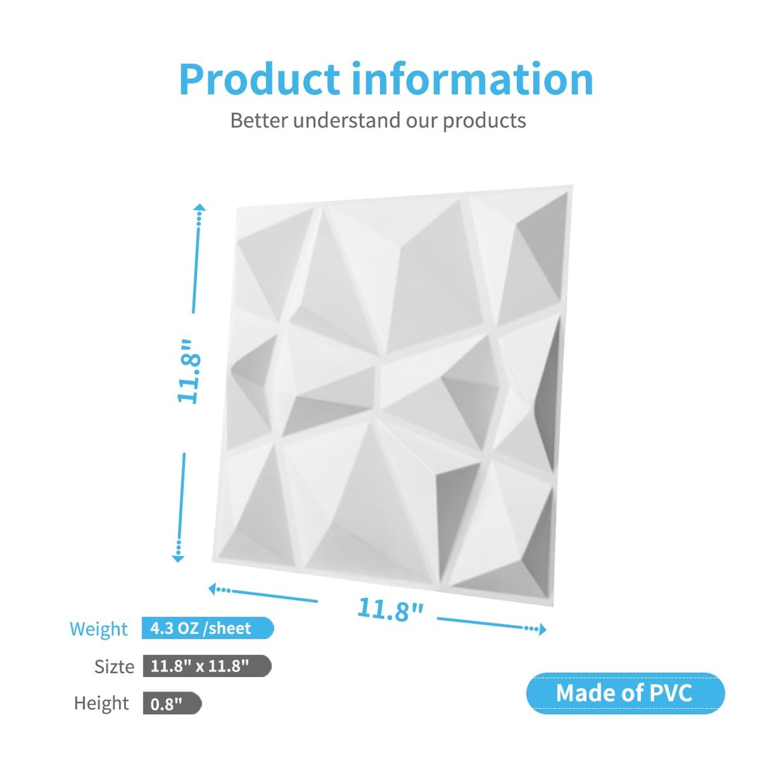 Art3d Decorative 3D Wall Panels in Diamond Design, 11.8"x11.8" Matt White (33…