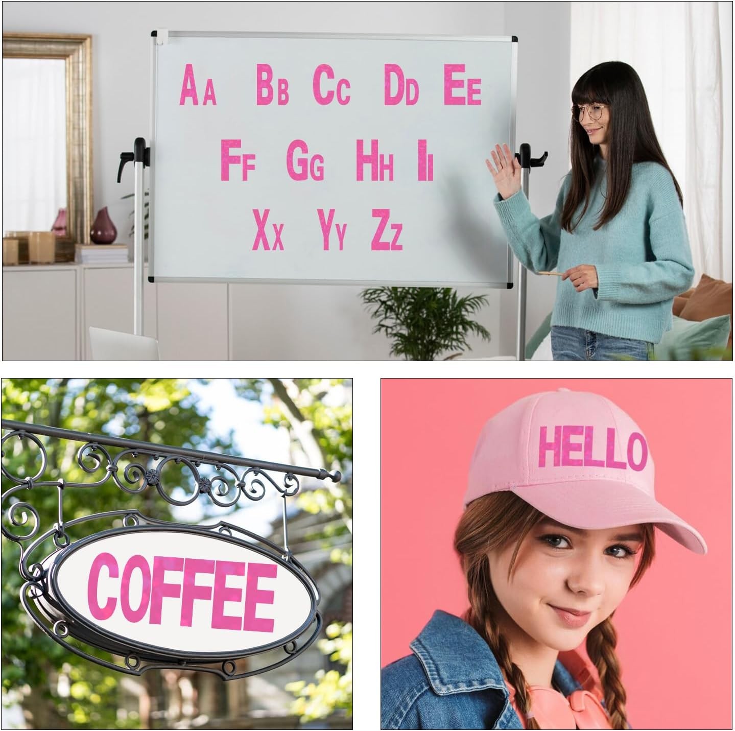 Starboling Letter Stickers,2 Inch+1 Inch Pink Alphabet 1+2inch, 1+2inch