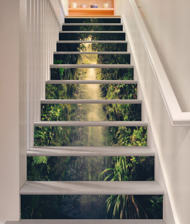 3D Cave River Leaves AZ397 Stair Risers Decoration Mural Vinyl Wallpaper Kay