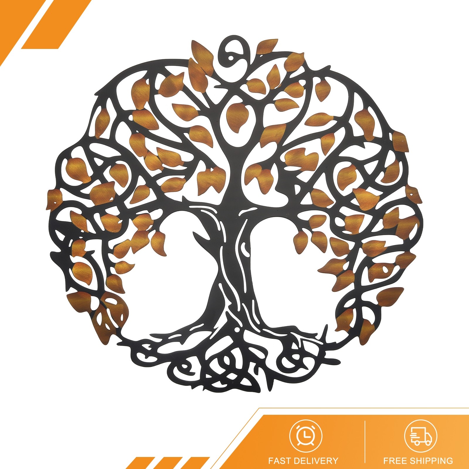 Metal Tree Wall Tree of Life Wall Sculpture Decoration Yellow Black