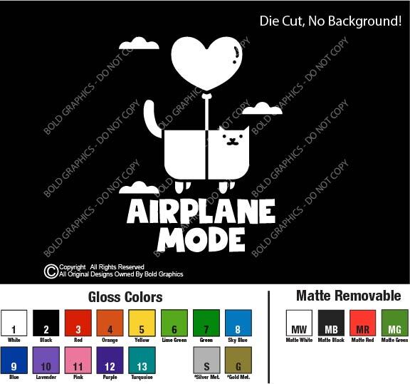 Airplane Mode Cat Decal Sticker Flying Kitty Balloon Clouds Funny Floating Meow