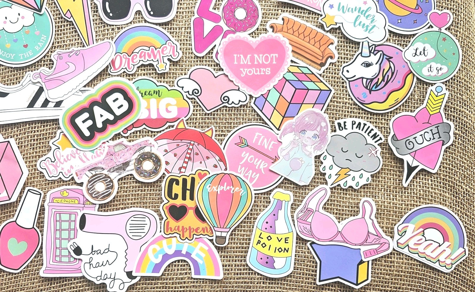 Lot Of 60 Girl Themed Vinyl Stickers Whimsy, Fun, Pink 2.75" To 3.5"