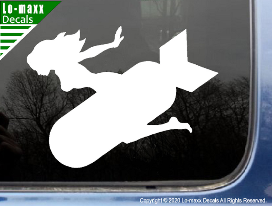 Mudflap Girl Riding Bomb Trucker WW 2 Bomber Custom Graphic Die Cut Vinyl Decal